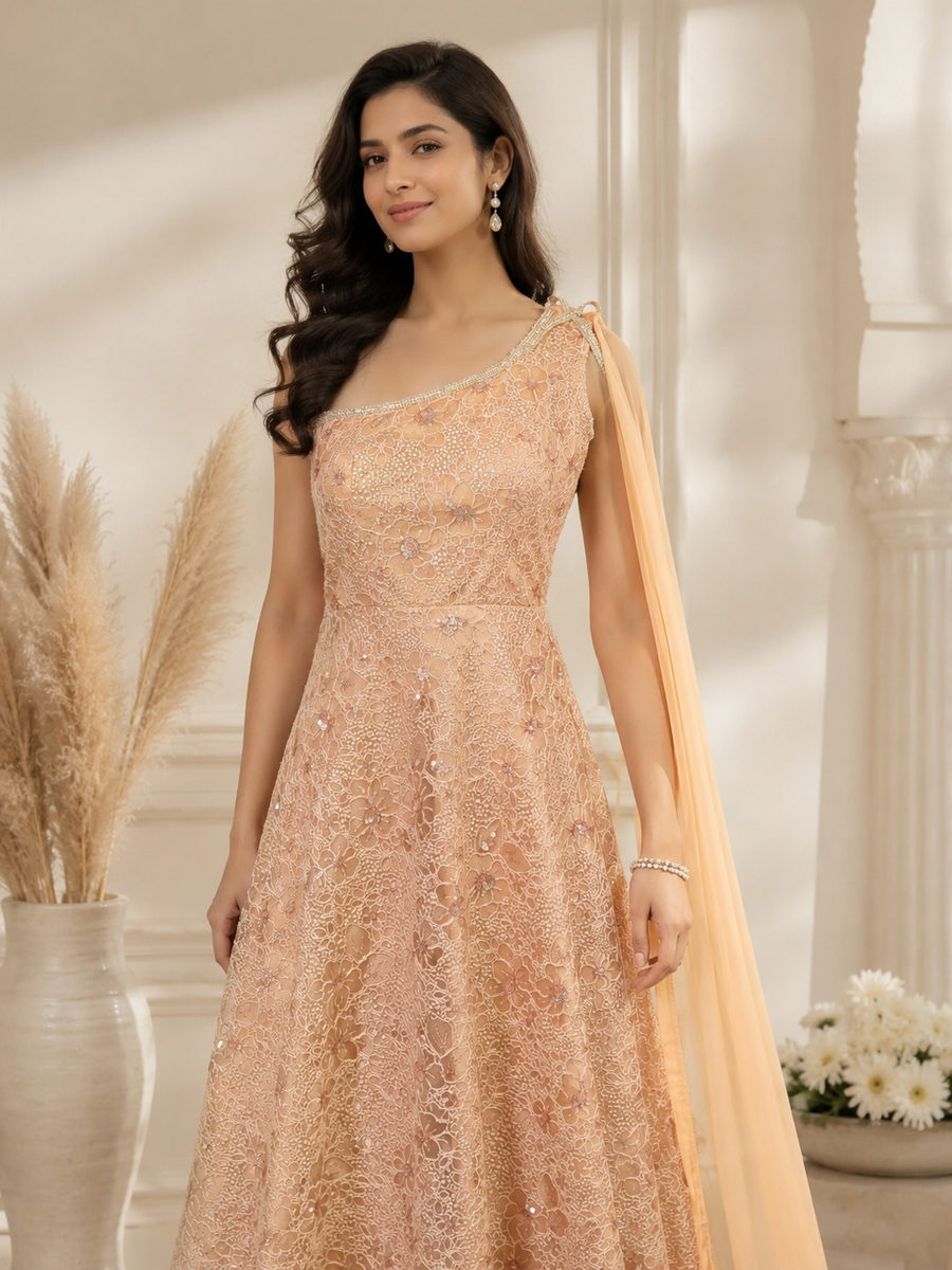 Champagne gold mother and daughter gown set for wedding and festive celebrations