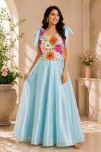 Azure Bloom 3D floral occasion gown