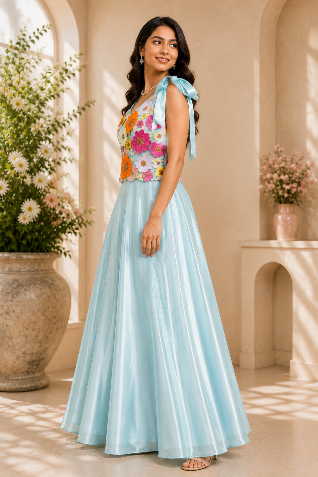 Azure Bloom 3D floral occasion gown