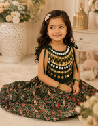 Forest green floral festive lehenga set for girls