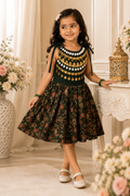 Forest green floral festive lehenga set for girls