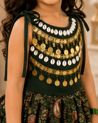 Forest green floral festive lehenga set for girls