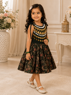 Forest green floral festive lehenga set for girls