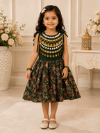 Forest green floral festive lehenga set for girls