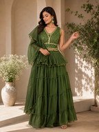 Olive green mehndi lehenga set with gold detailing