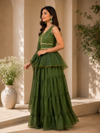 Olive green mehndi lehenga set with gold detailing