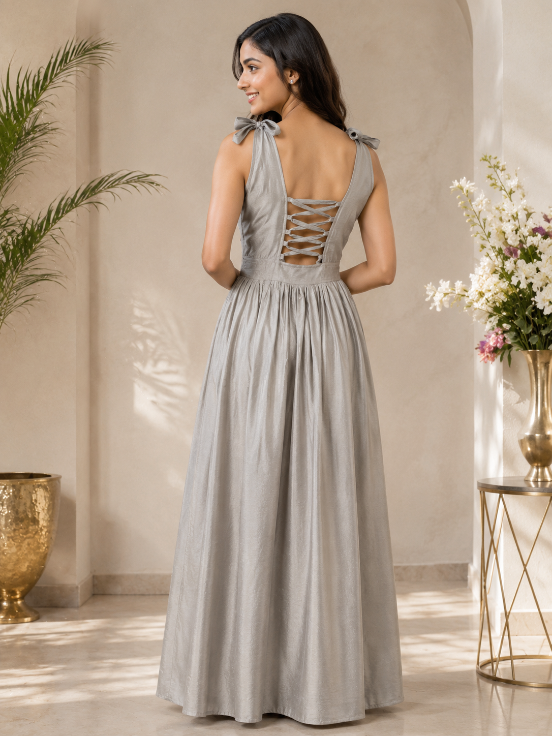 Pearl Mist custom-made pleated occasion gown