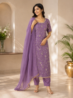 Lilac Bloom embroidered kurta set with dupatta
