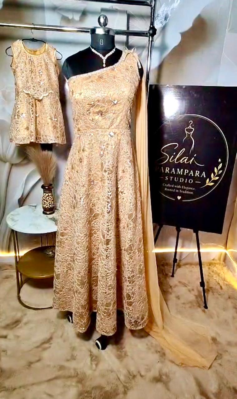 Champagne Gold Embroidered Gown - Mother & Daughter Set