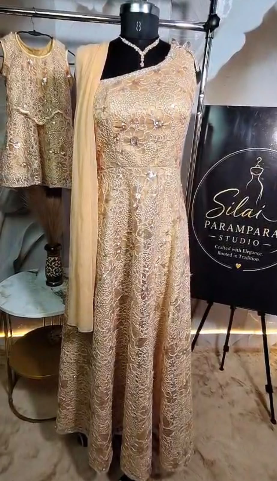 Champagne Gold Embroidered Gown - Mother & Daughter Set