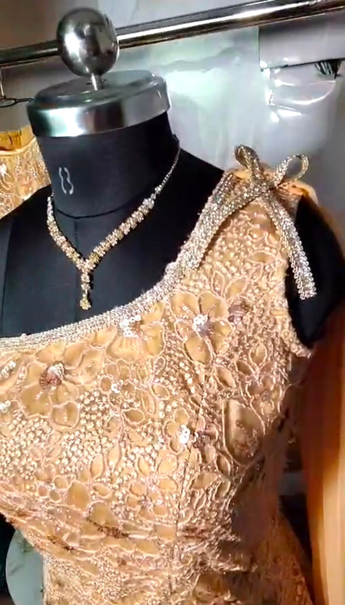 Champagne Gold Embroidered Gown - Mother & Daughter Set